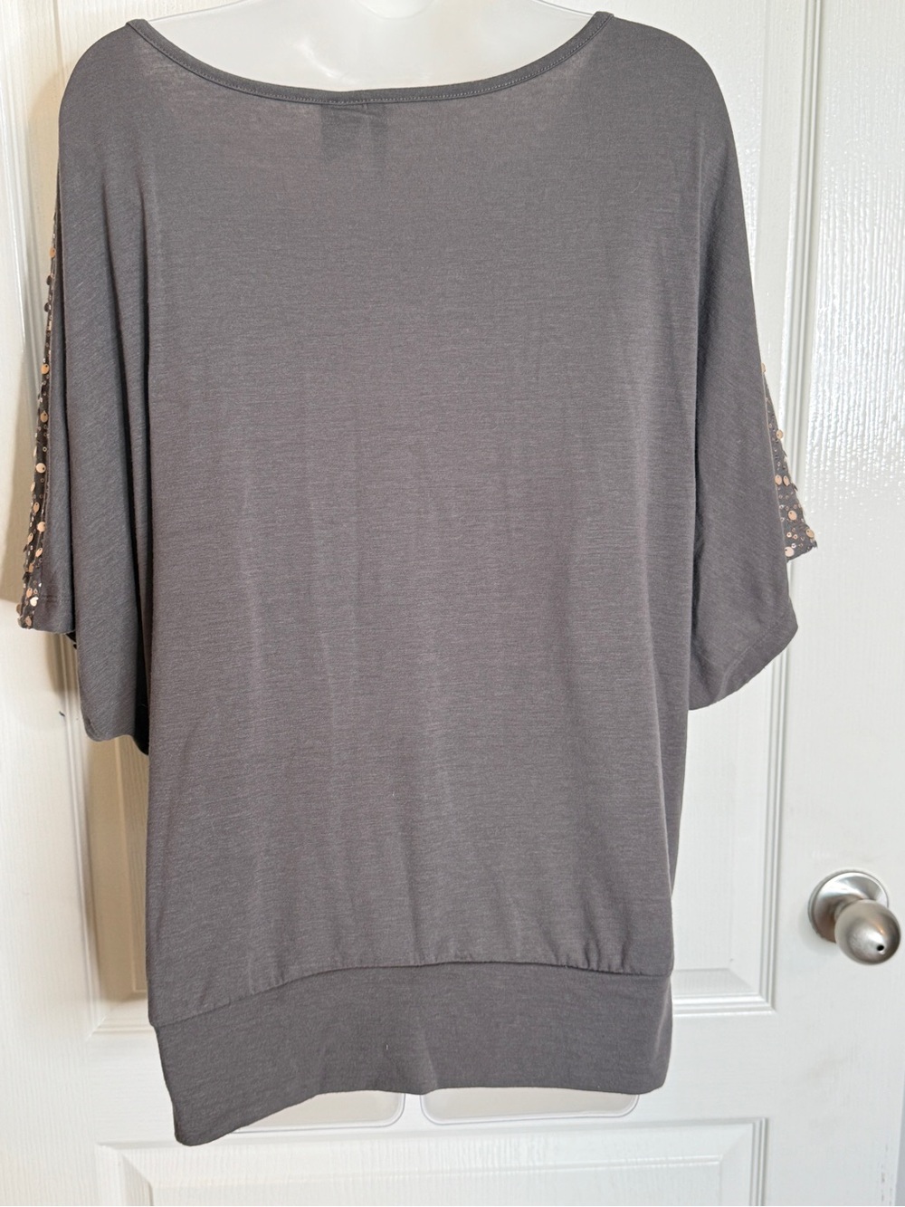 New Directions Women’s Charcoal Brown/ Rose Gold Sequined Dolman Sleeve Top 1X - Picture 4 of 12